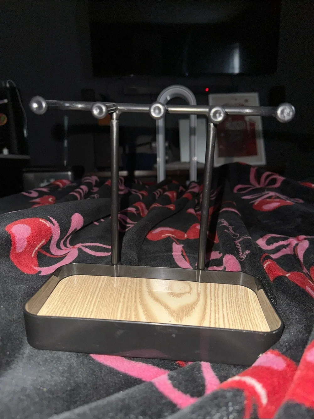 Black Jewelry Stand with Light Wood-Tone Tray